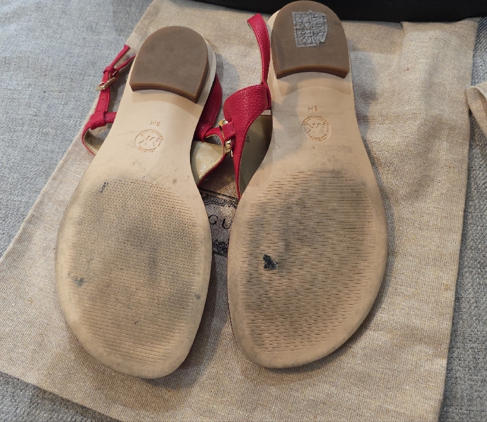 Michael Kors Vibrant Red Sandals with Gold Accents - Picture 4 of 6